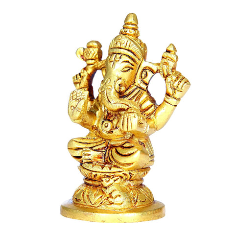 Divine Artz |  Ganesh Brass Idol Small | Ganapathi Statue Small | Ganesh Idol for Gift | Pillayar Silai | Vinayagar Statue | Ganesha Idol Brass 9 CM Height, Gold Colour 1 No