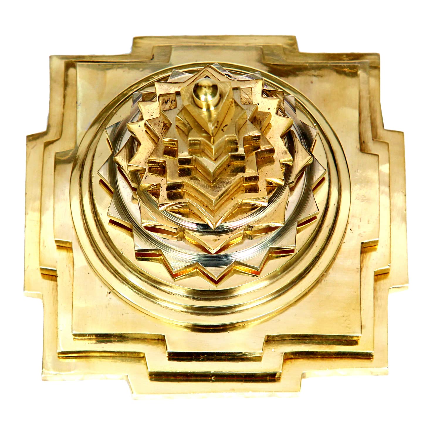 Divine Artz | Premium Maha Meru Shree Yantra Brass | Meru Shree Yantra Original with Full Solid Back, Size 3x3 Inch, Gold Colour(1 Piece)