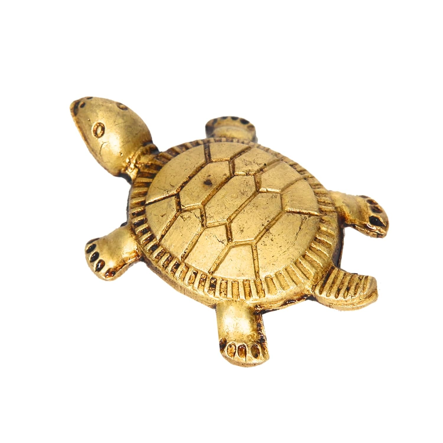 Divine Artz | Feng Shui Tortoise for Good Luck | Brass Tortoise with Plate, Small Size, Brass, Gold Colour, 1 Set