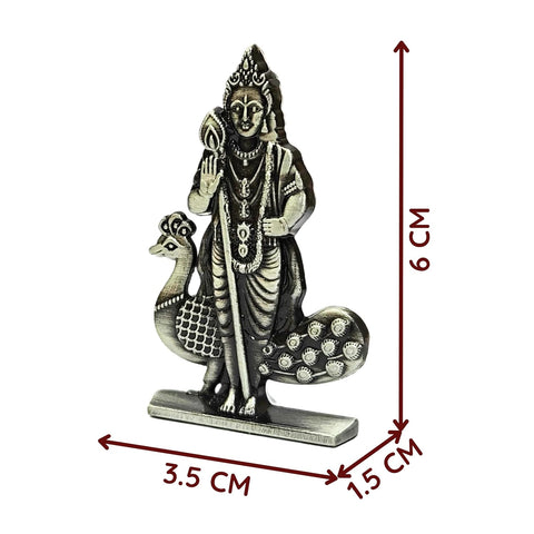 Divine Artz | Murugan Statue for Car Dashboard | Kartikeya Idol for Car Dashboard, Metal, 1 Piece (Silver Colour)