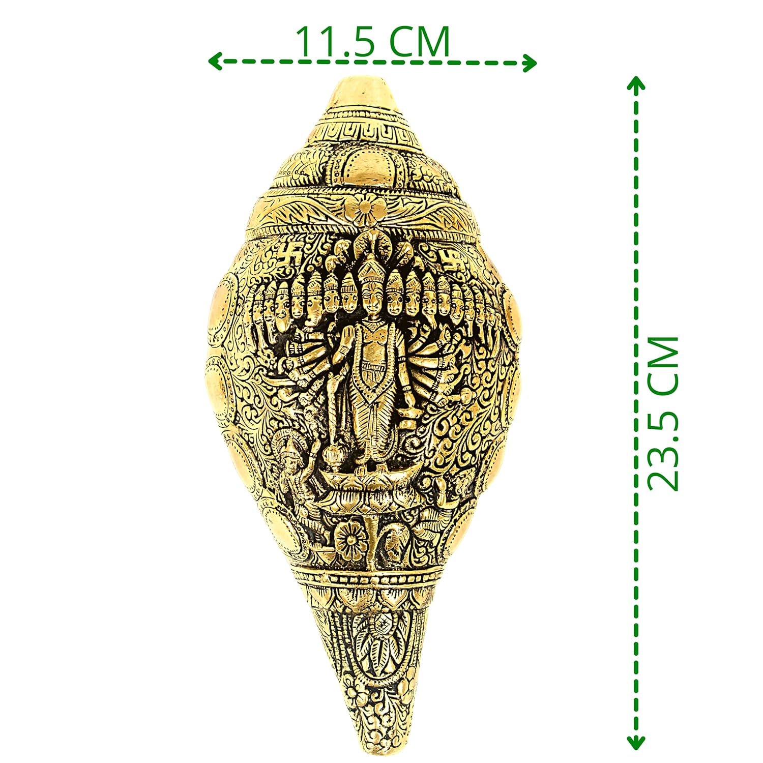 Divine Artz | Antique Finish Brass Vishu Shankh | Premium Brass Vishnu Virat Shankh 2Kg, Height 23.5cm, Antique, Gold Colour(1 Piece)