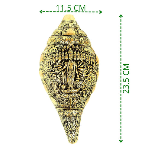 Divine Artz | Antique Finish Brass Vishu Shankh | Premium Brass Vishnu Virat Shankh 2Kg, Height 23.5cm, Antique, Gold Colour(1 Piece)