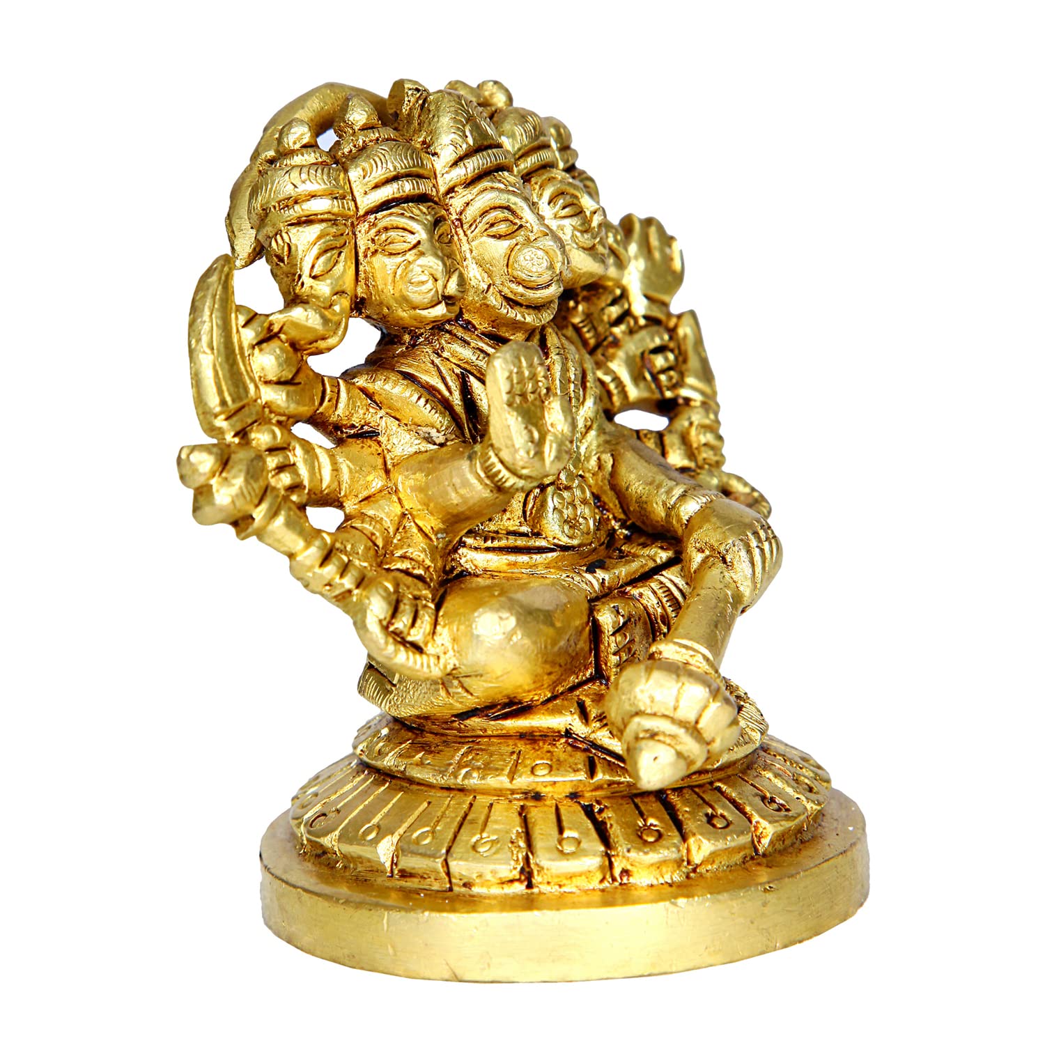 Divine Artz | Panchmukha Hanuman Sitting Brass Idol | Sitting Panchmukhi Hanuman Brass Statue | Sitting Brass Panchmukhi Hanuman 7cm Height, Gold Colour(1 Piece)