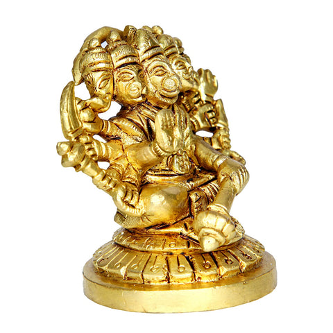 Divine Artz | Panchmukha Hanuman Sitting Brass Idol | Sitting Panchmukhi Hanuman Brass Statue | Sitting Brass Panchmukhi Hanuman 7cm Height, Gold Colour(1 Piece)