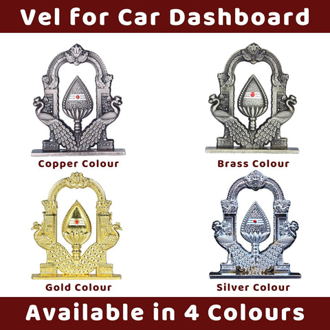 Divine Artz | Vel with Peacock for Car Dashboard | Vel for Car Dashboard | Murugan Vel for Car Dashboard, Metal, 1 Piece (Silver Colour)