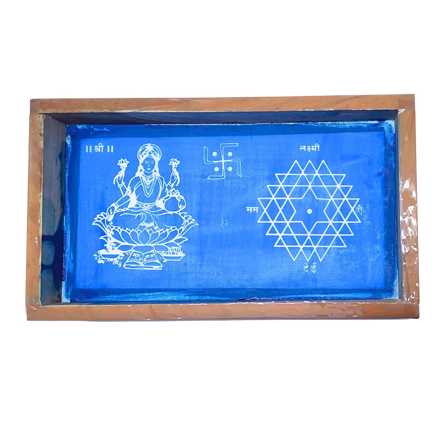 Divine Artz | Aishwarya Kolam with Lakshmi Rangoli Stencil Wooden, Rangoli Sacha Wooden, 1 Piece (9x5 Inches)