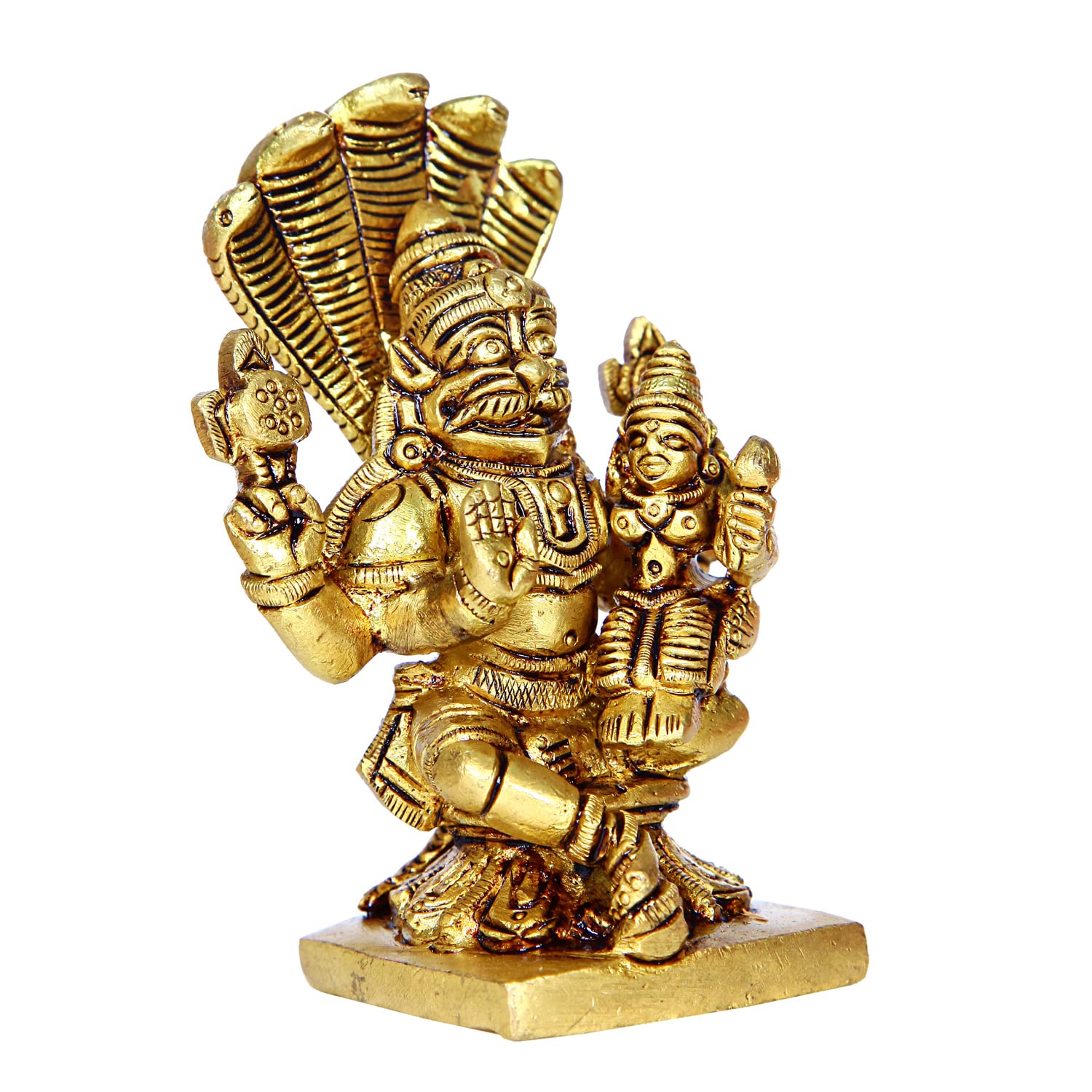 Divine Artz | Lakshmi Narasimhar Statue | Lakshmi Narasimha Statue | Lakshmi Narasimhar Idol | Lakshmi Narasimha Swamy Idol Brass 9cm Height, Brass, Gold Colour(1 Piece)