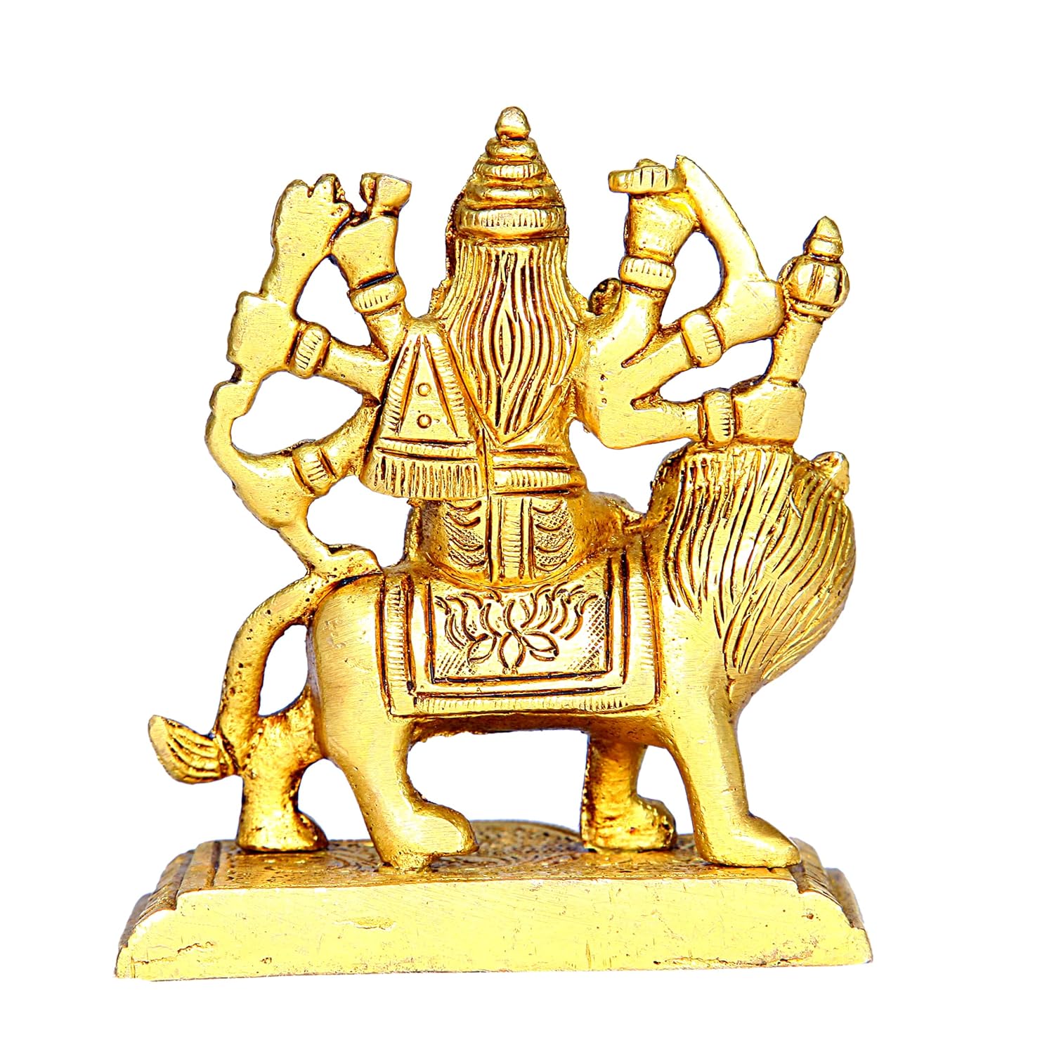 Divine Artz |  Durga Maa Idol Small | Small Maa Durga Idol| Vaah Maa Durga Idol Small | Kolkata Durga Maa Idol Brass, Height 9.5CM Gold Colour 1 Piece