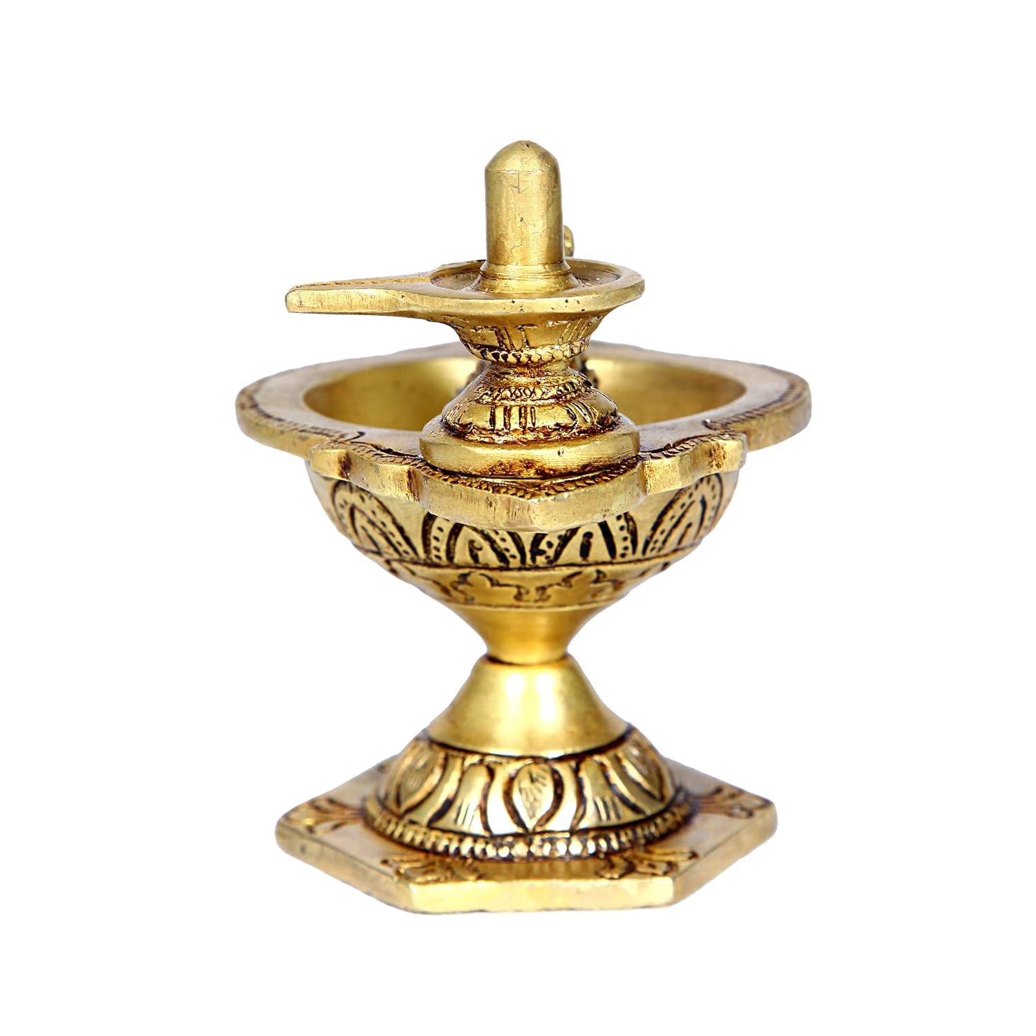 Divine Artz | Pradosha Vilakku Brass | Brass Shivling Diya | Sivalinga Vilakku Brass, 10cm Height, Gold Colour - (1 Piece)