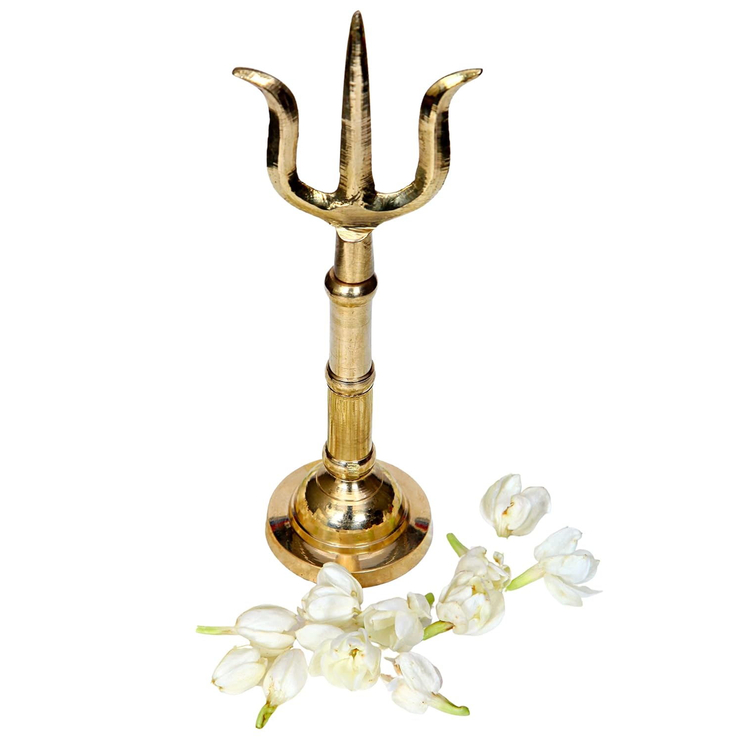 Divine Artz | Brass Trishul on Stand | Brass Thirisoolam on Stand | Brass Soolam on Stand 7 Inches Height, Gold Colour(1 Piece)