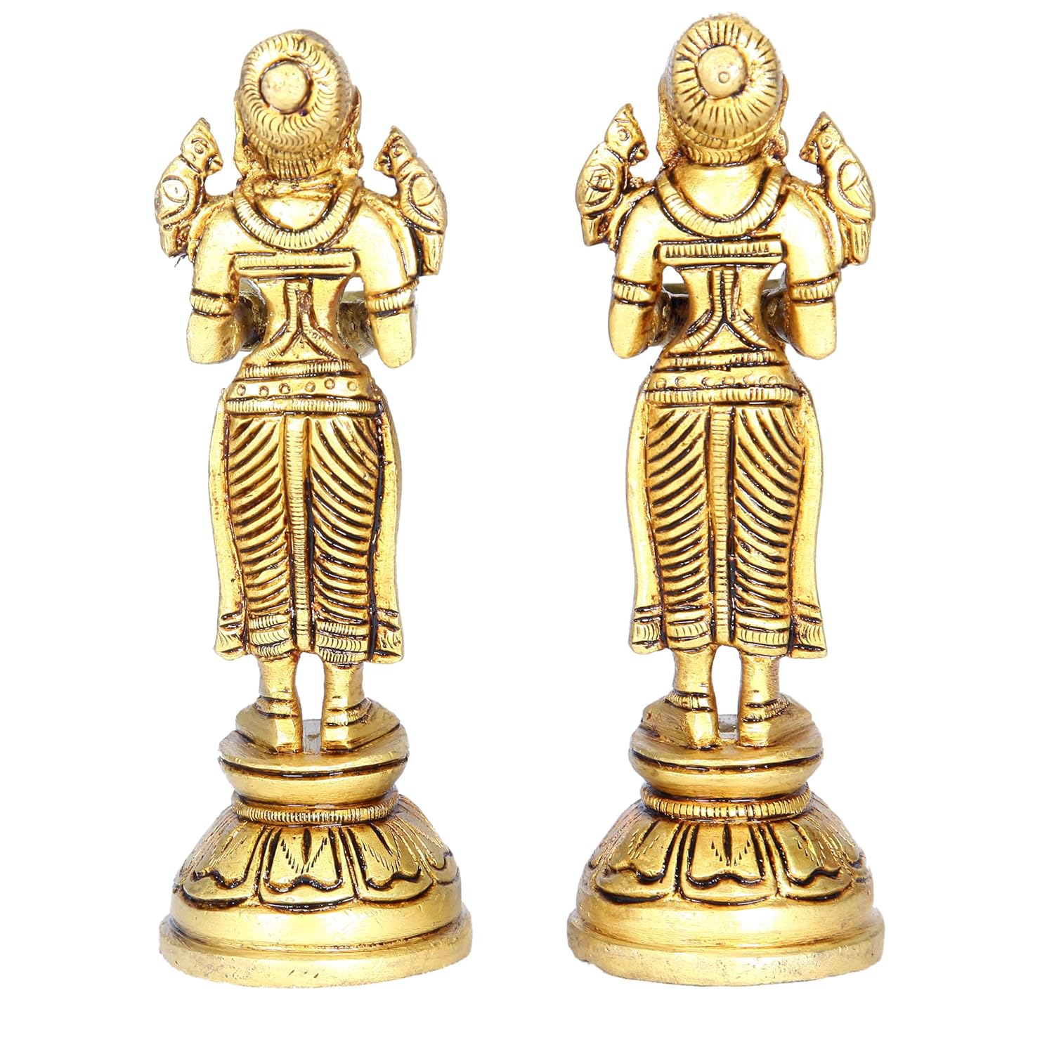 Divine Artz | Paavai Vilakku in Brass | Pavai Vilakku Pair Brass | Deep Lakshmi Pair Brass, Gold Colour, 2 Pieces (13.5 CM Height)