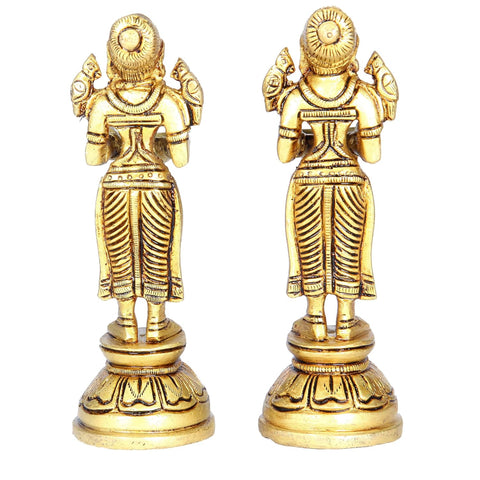 Divine Artz | Paavai Vilakku in Brass | Pavai Vilakku Pair Brass | Deep Lakshmi Pair Brass, Gold Colour, 2 Pieces (13.5 CM Height)