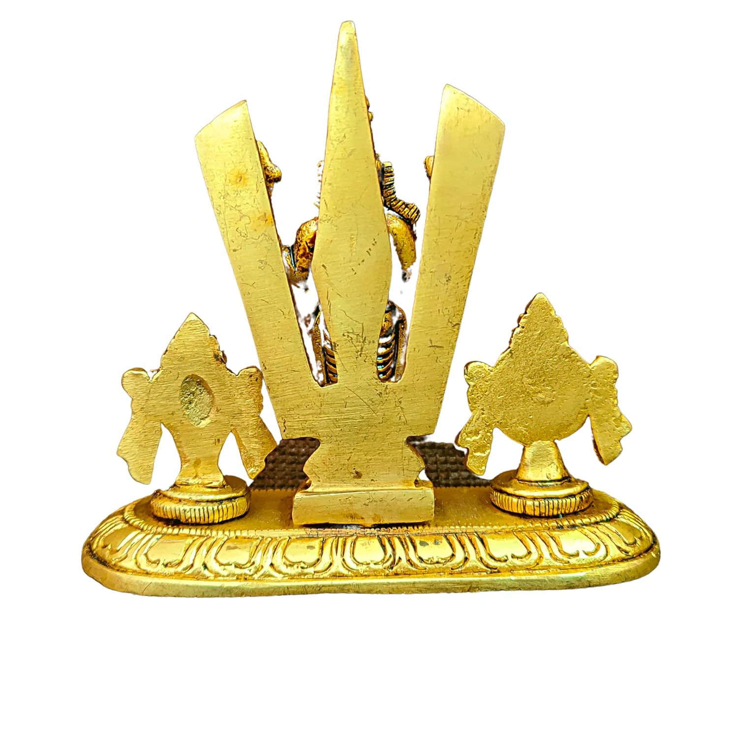 Divine Artz |  Brass Small Sangu Chakram Stand with Tirupati Balaji Idol, 9Cm Height, Gold (1 Piece)