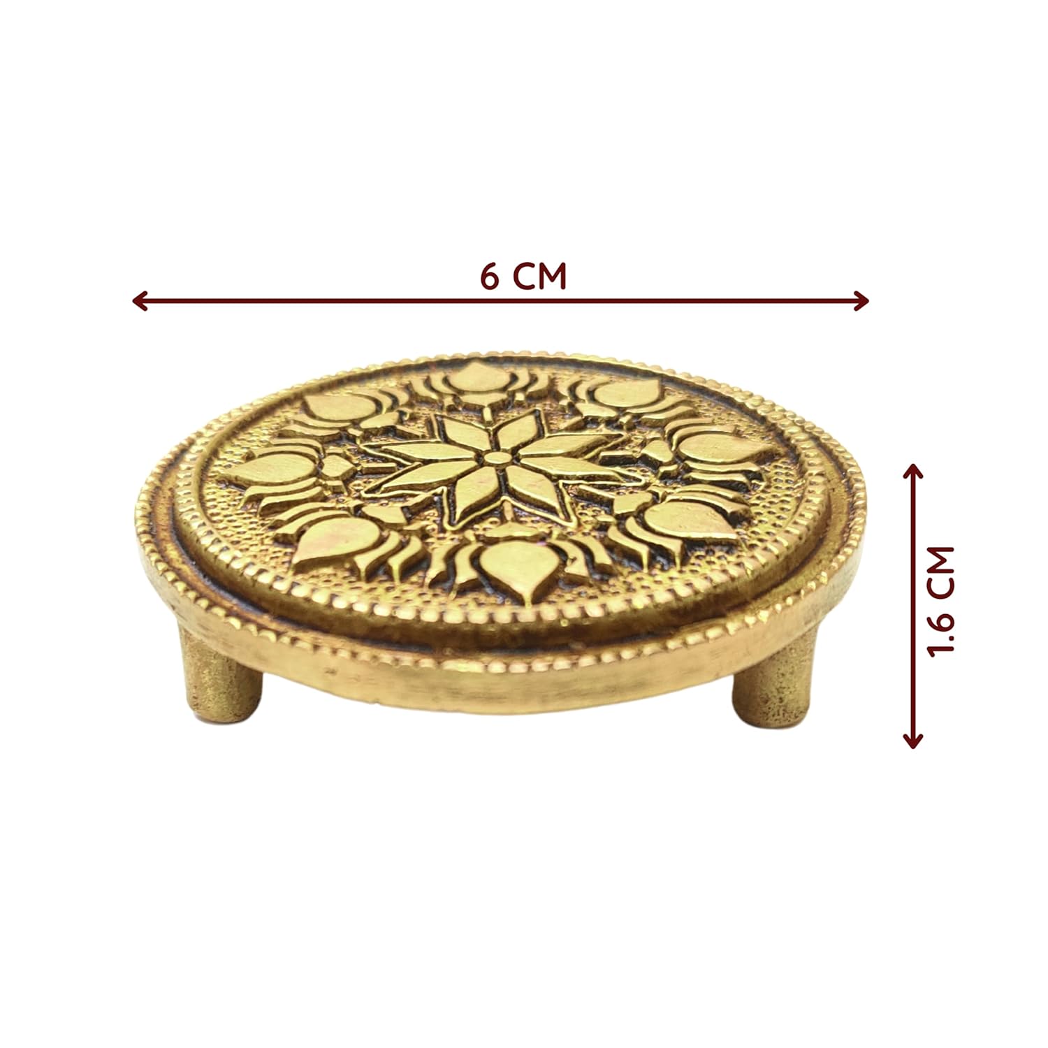 Divine Artz | Round Chowki | Pooja Chowki Round | Round Brass Chowki, Brass, Gold Colour, 1 Piece (6 CM Diameter)