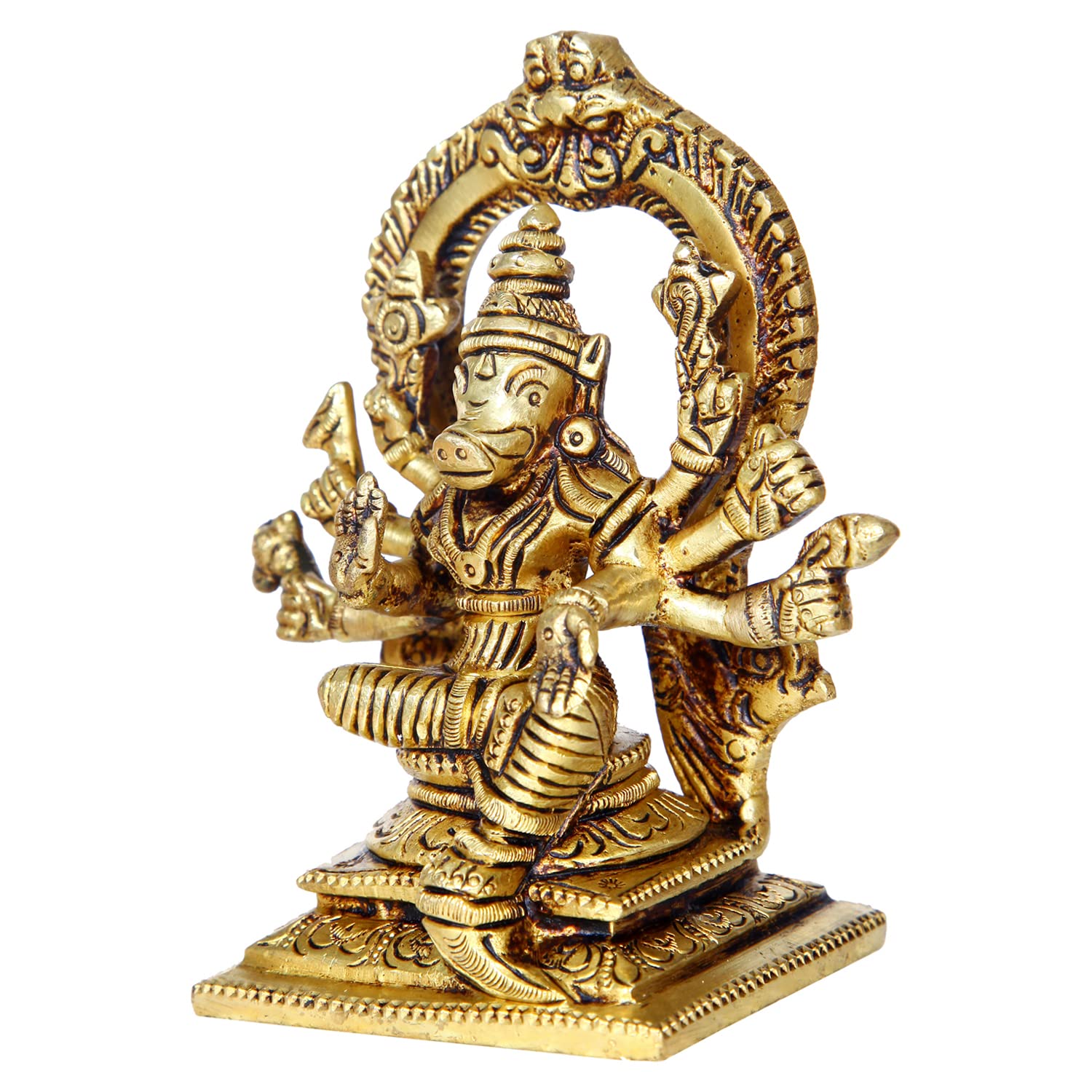 Divine Artz | Brass Varahi Amman Statue with Thiruvachi, Medium, Gold Colour - (1 Piece)