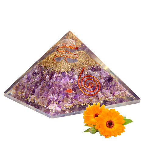 Divine Artz | Original Amethyst Orgonite Pyramid | Amethyst Orgone Pyramid | Orgonite Pyramid for Reiki Healing Vastu Pyramid (3 Inch Width X 2 Inch Height) 1 Piece