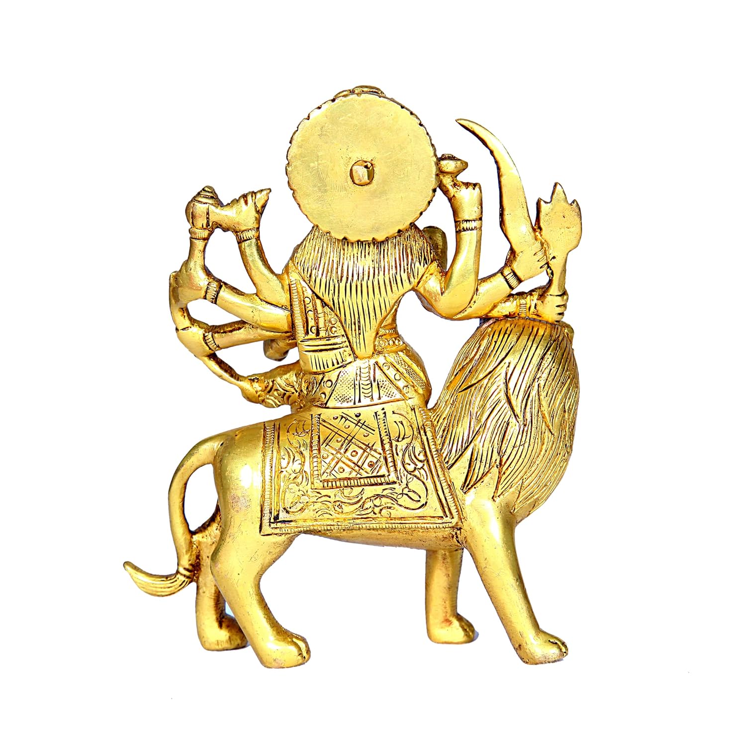 Divine Artz | Durga Maa Idol | Maa Durga Idol | Vaah Maa Durga Idol | Kolkata Durga Maa Idol Brass, Height 15 CM Gold Colour 1 Piece