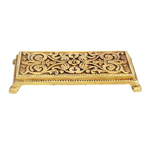 Divine Artz | Pooja Chowki Rectangle Shape | Pooja Chowki Rectangle | Brass Chowki, Brass, Gold Colour, 1 Piece (9.5 X 5 CM)