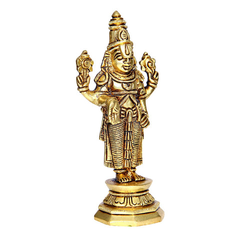 Divine Artz | Tirupati Balaji Idol Brass | Lord Venkateswara Idol Brass | Venkateswara Swamy Idol, Medium, 14.5 cm, Gold Colour - (1 Piece)