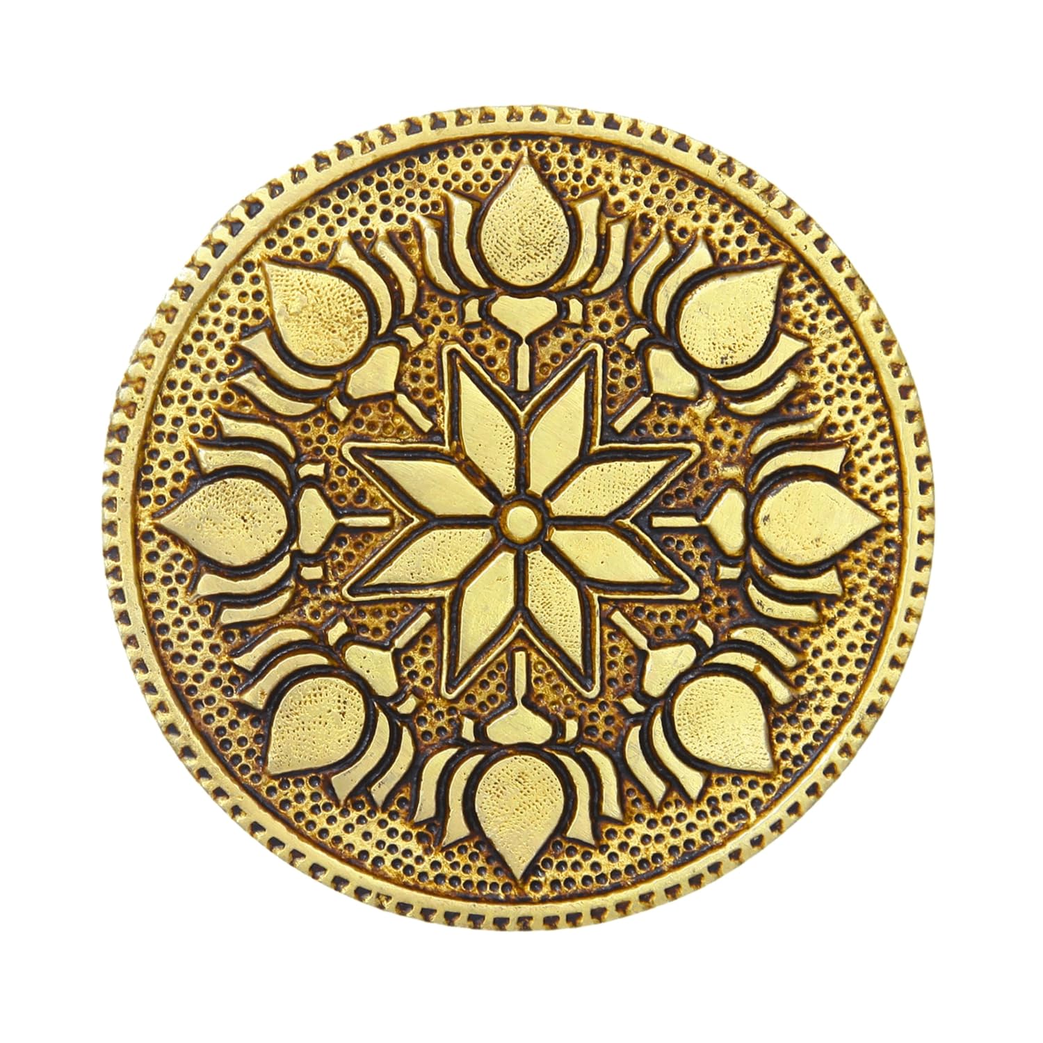 Divine Artz | Round Chowki | Pooja Chowki Round | Round Brass Chowki, Brass, Gold Colour, 1 Piece (9.5 CM Diameter)