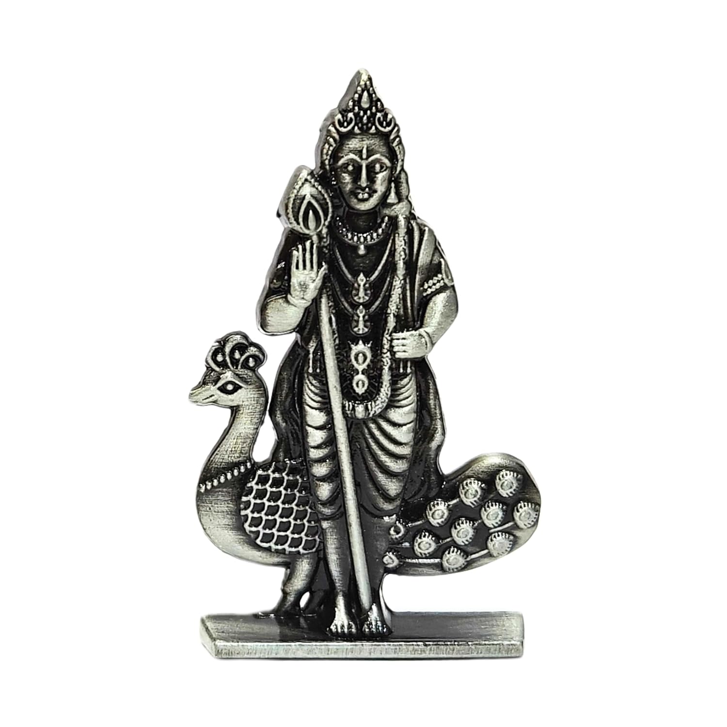 Divine Artz | Murugan Statue for Car Dashboard | Kartikeya Idol for Car Dashboard, Metal, 1 Piece (Silver Colour)