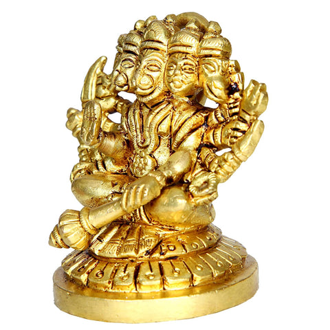 Divine Artz | Panchmukha Hanuman Sitting Brass Idol | Sitting Panchmukhi Hanuman Brass Statue | Sitting Brass Panchmukhi Hanuman 7cm Height, Gold Colour(1 Piece)