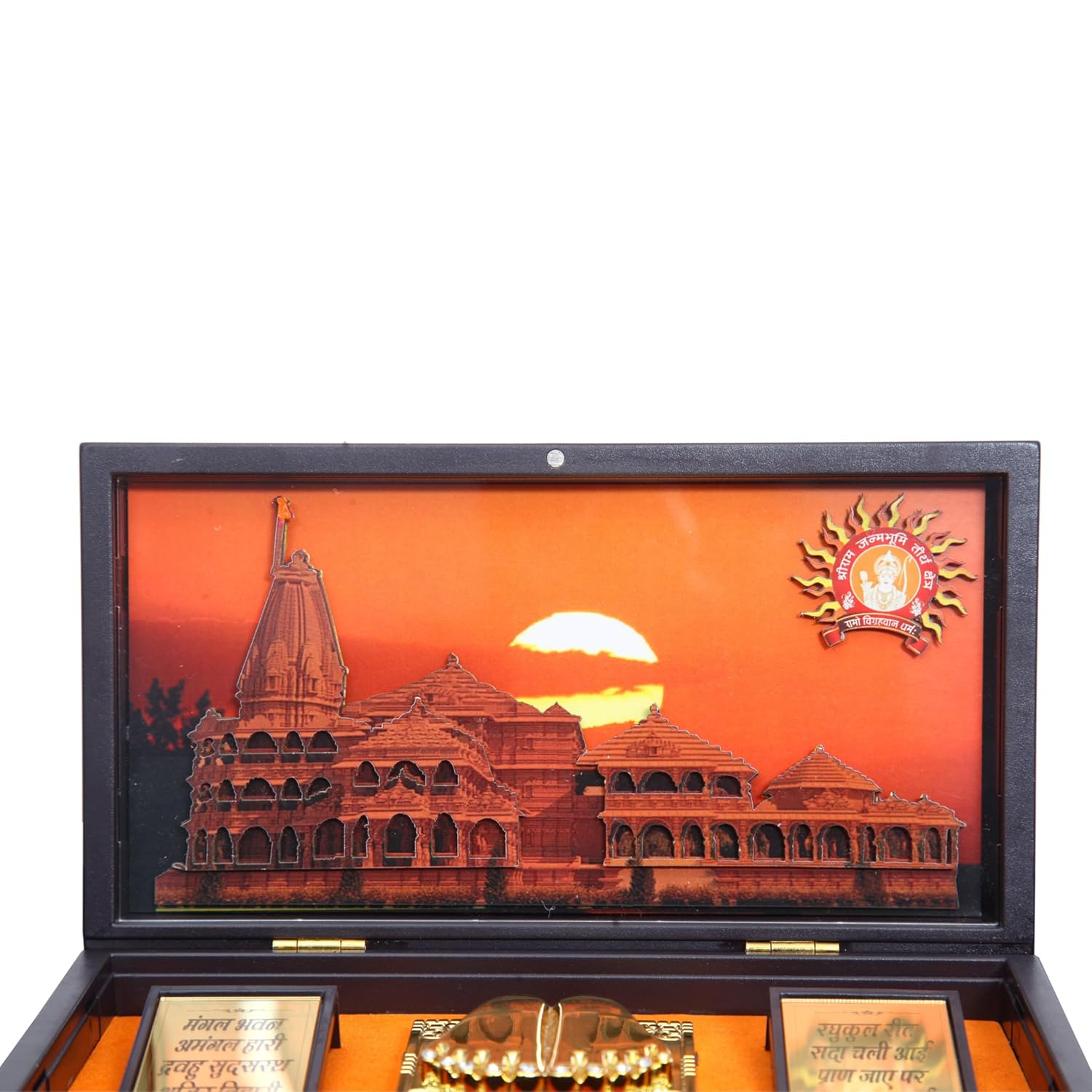 Divine Artz | Ram Mandir Pocket Temple | Ayodhya Ram Mandir Pocket Temple with Charan Paduka Rectangle Shaped, Gold Plated, 1 Piece