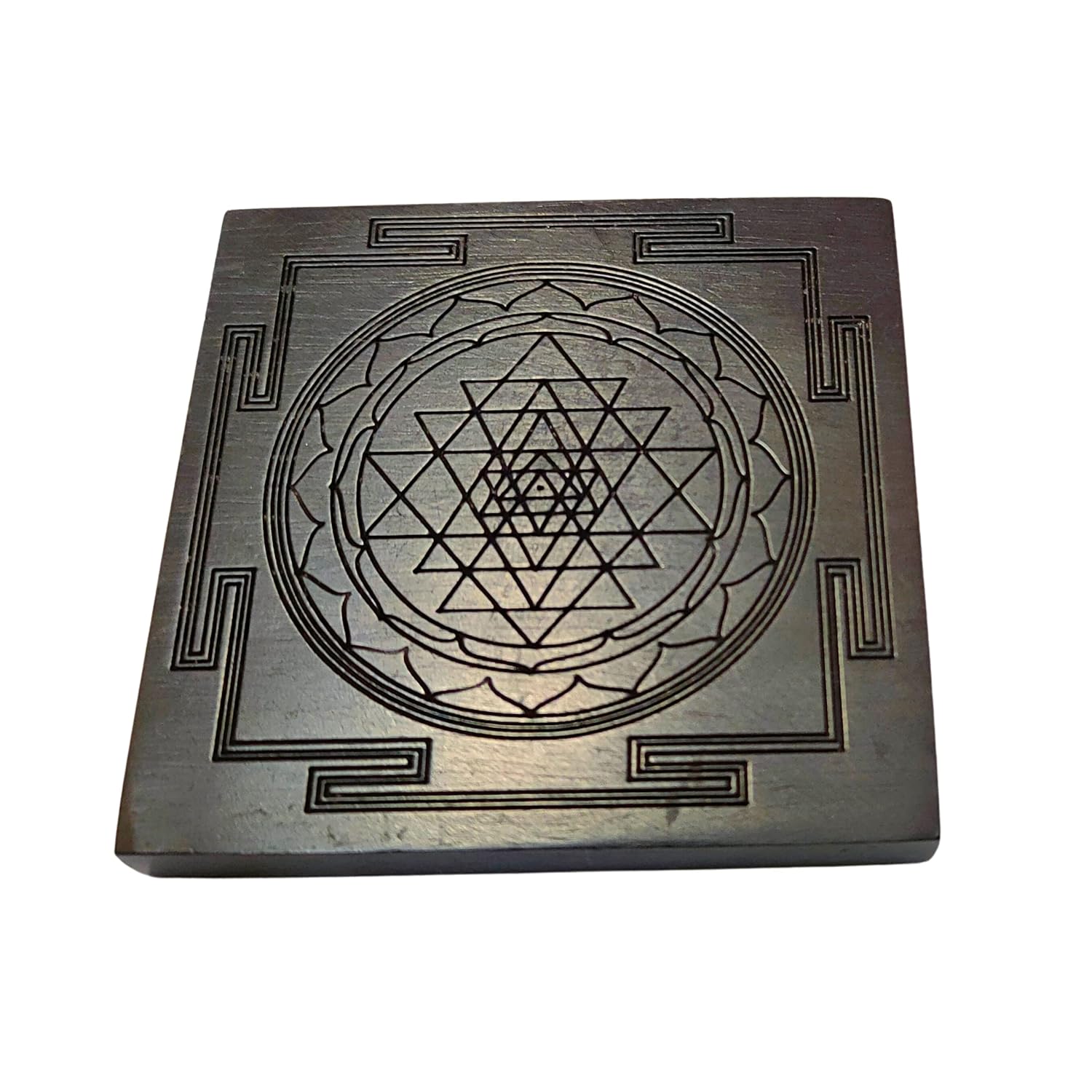 Divine Artz | Karungali Shri Yantra | Karungali Shri Yantra Size 3x3 Inches, Karungali Wood Yantra, Brown Colour, 1 No