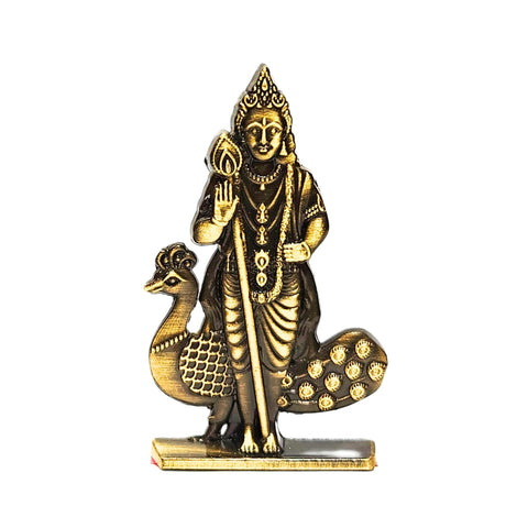 Divine Artz | Murugan Statue for Car Dashboard | Kartikeya Idol for Car Dashboard, Metal, 1 Piece (Brass Colour)