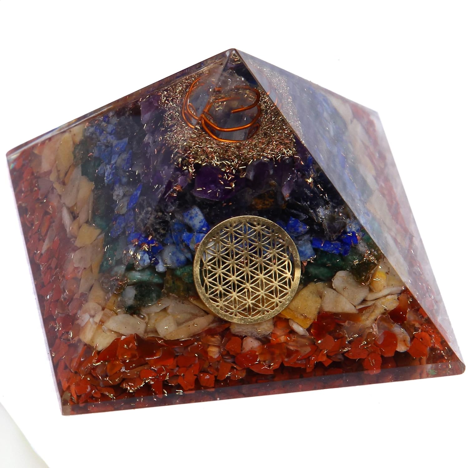 Divine Artz | 7 Chakra Orgonite Pyramid | 7 Chakra Orgone Pyramid, (3.4 Inch Width X 2.5 Inch Height), 1 Piece