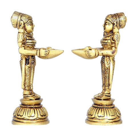 Divine Artz | Paavai Vilakku in Brass | Pavai Vilakku Pair Brass | Deep Lakshmi Pair Brass, Gold Colour, 2 Pieces (11 CM Height)