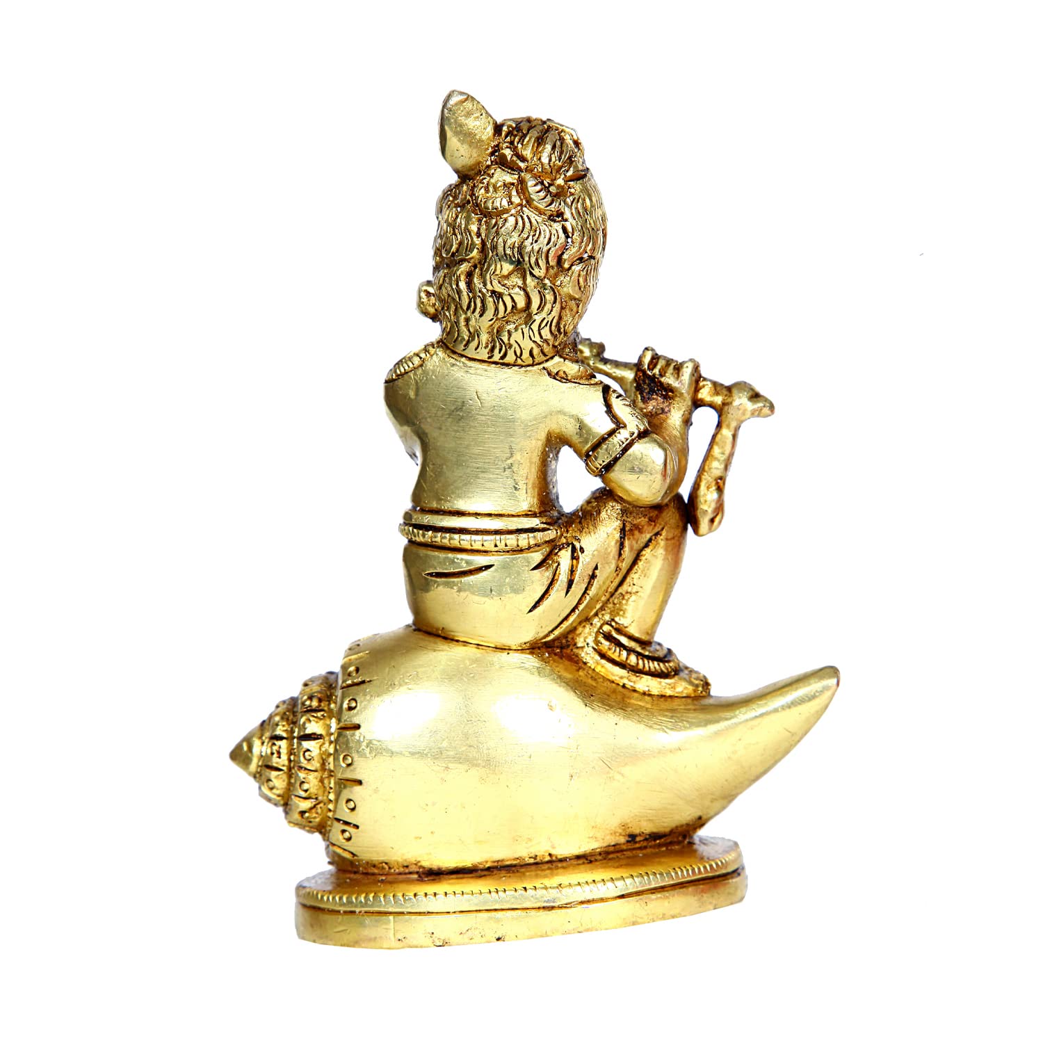 Divine Artz | Shankh Balakrishna Idol Brass | Brass Shank Balakrishna Statue | Shank Krishna Sitting Statue 11.5cm Gold Colour - (1 Piece)