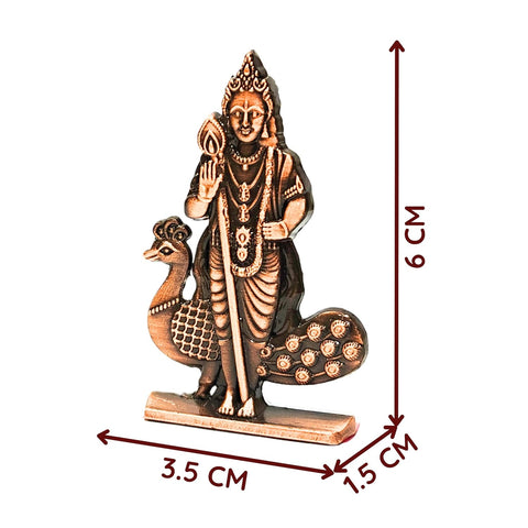 Divine Artz | Murugan Statue for Car Dashboard | Kartikeya Idol for Car Dashboard, Metal, 1 Piece (Copper Colour)