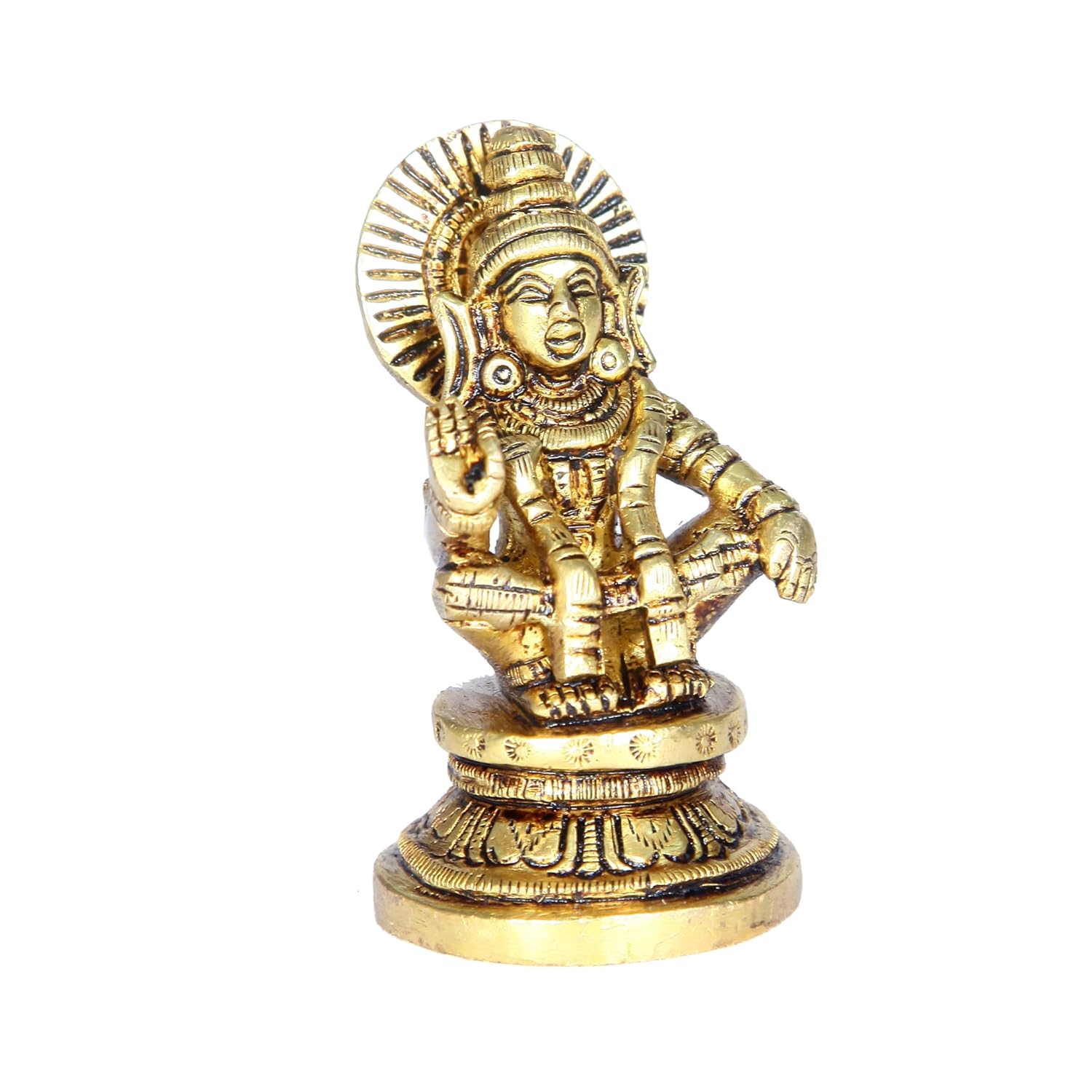 Divine Artz | Lord Ayyappa Idol | Ayyappa God Idol | Lord Ayyappa Brass Idol | Ayyappa Swamy Idol Metal | Ayyappa Idol Brass, 7 CM Height, Gold Colour 1 Piece