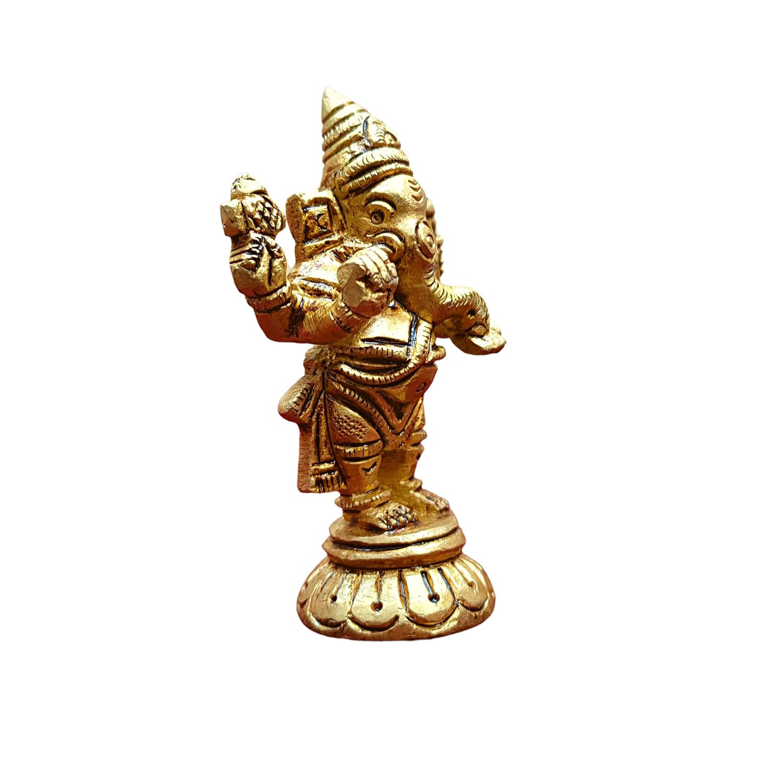 Divine Artz | Standing Ganesha Idol Brass, Ganesha Idol for Car Dashboard, Brass, Height 6.5CM, Gold Colour, 1 Piece