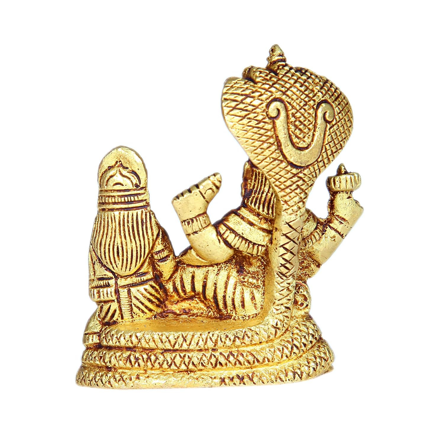 Divine Artz | Ranganatha Perumal Lakshmi Thayar Statue | Sheshnag Vishnu Laxmi Idol | Vishnu Lakshmi Idol Brass, 7cm Height, Gold Colour - (1 Piece)