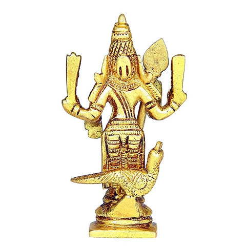 Divine Artz | Murugan Idol Brass Mini | Mini Lord Murugan Statue | Karthikeyan Idol | Mini Murugan Silai Brass 8 CM Height Brass Gold Colour 1 Piece