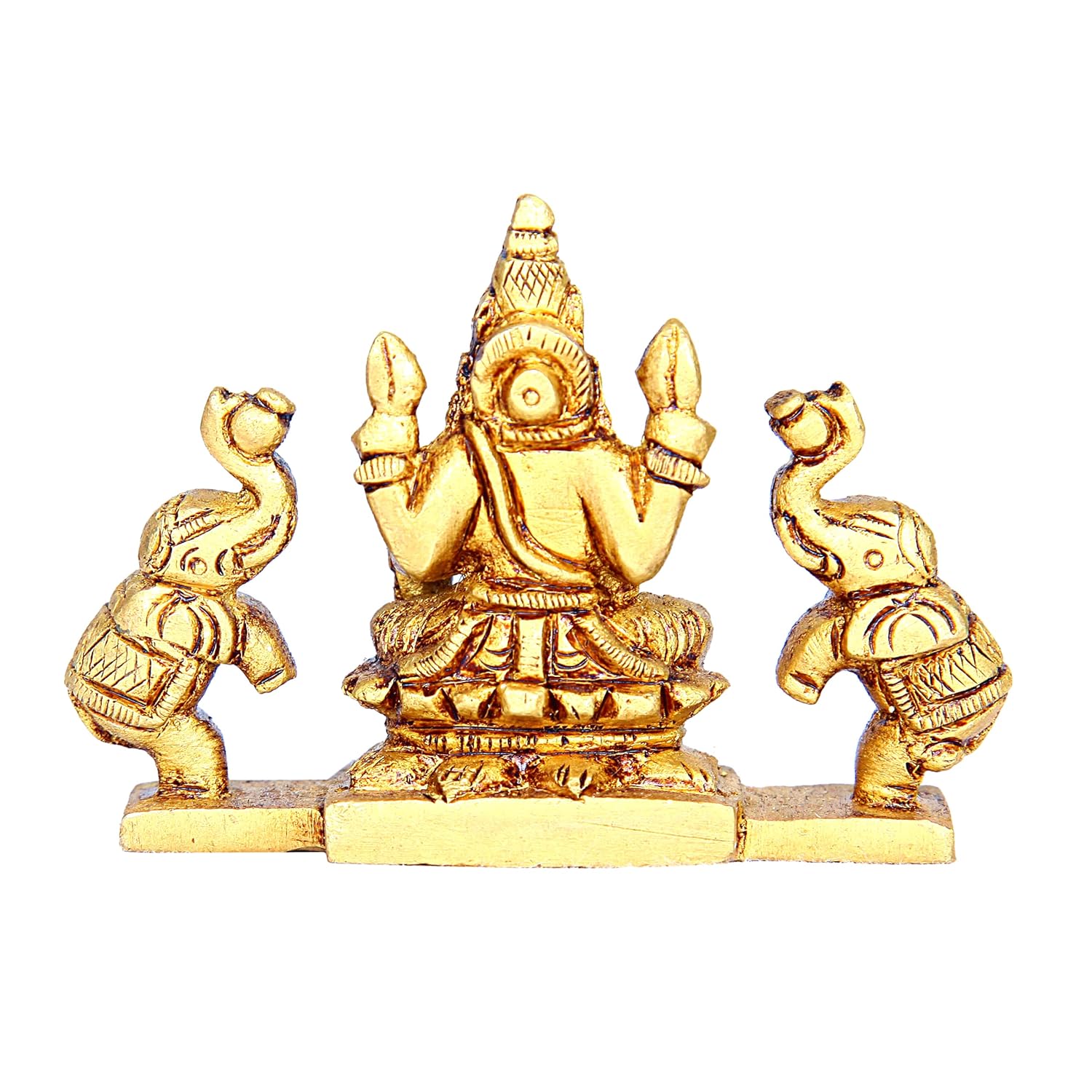 Divine Artz | Gajalakshmi Idol with Elephant Brass Small | Small Gajalakshmi Idol Brass | Gaja Lakshmi Idol | Lakshmi Idol with Elephants Brass, Height 5.5 CM Gold Colour 1 Piece