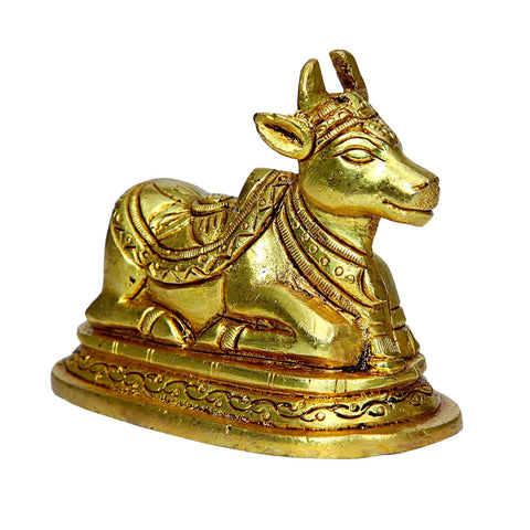 Divine Artz | Brass Nandi Idol, Medium, Gold Colour - (1 Piece)