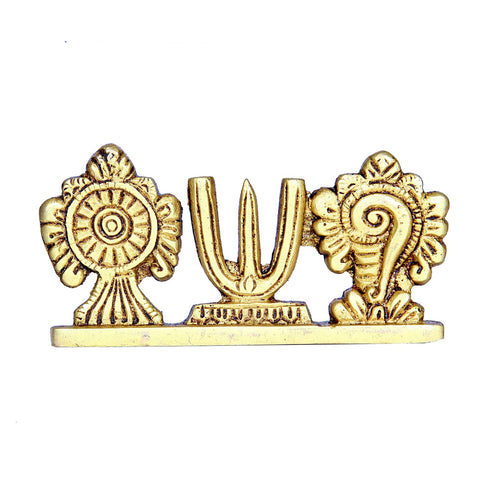 Divine Artz | Vadakalai Shankh Chakra Namah Stand/Vadakalai Thiruman Sangu Chakram Stand, Brass, 5cm Height, Gold Colour, 1 Piece