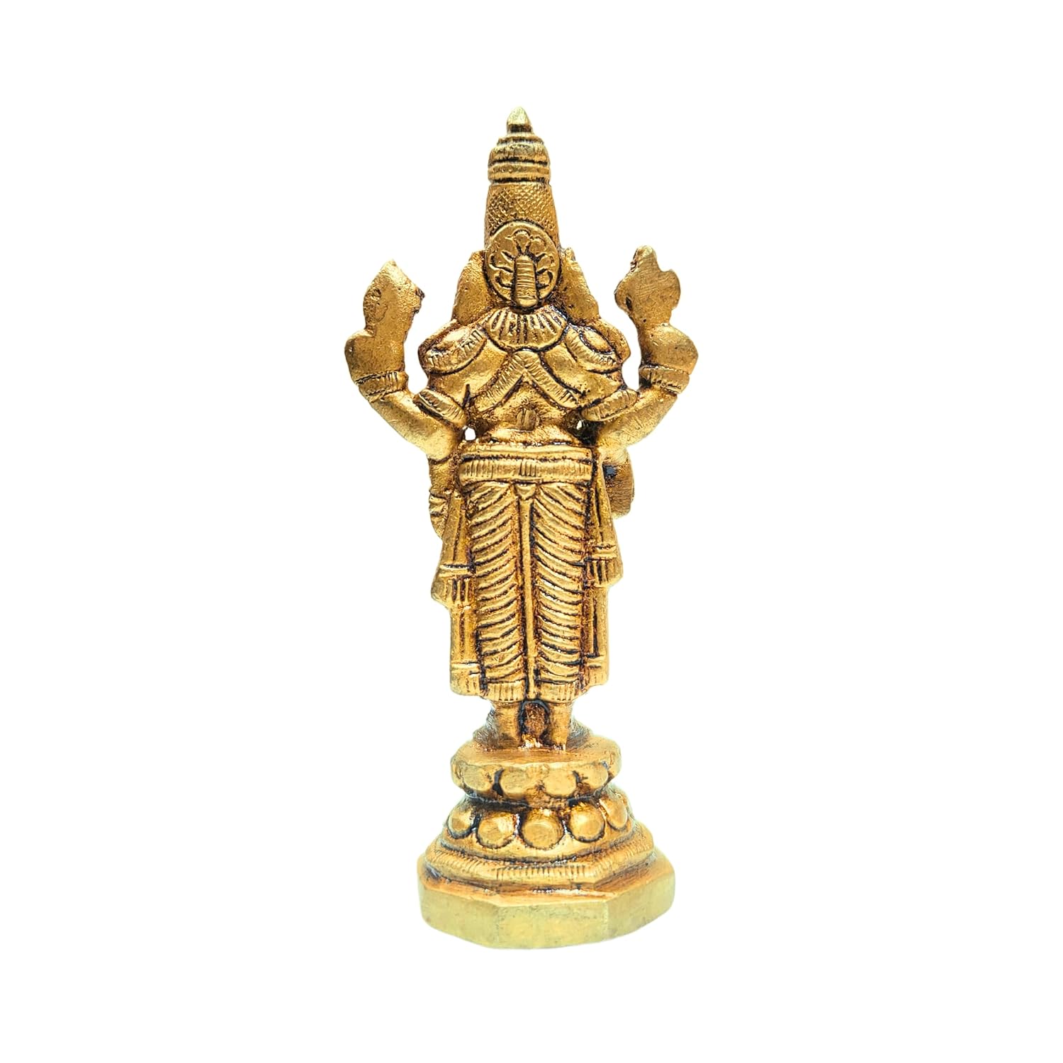 Divine Artz | Lord Venkateswara Idol Brass Small | Small Tirupati Balaji Idol Brass | Perumal Statue Brass Small, Brass, 9.5cm Height, Gold Colour, 1 Piece