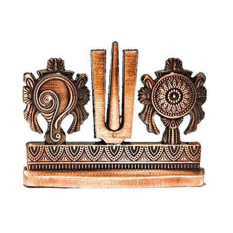 Divine Artz | Shankh Chakra Namah Stand for Car Dashboard | Tilak for Car Dashboard, Metal, 1 Piece (Copper Colour)