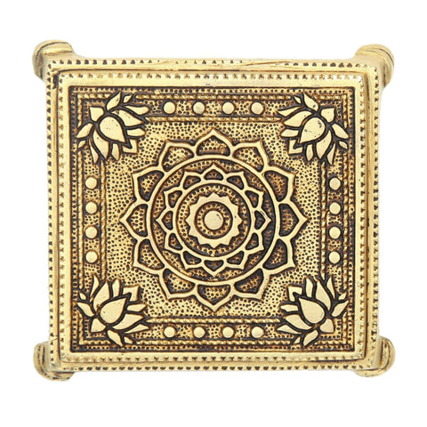 Divine Artz | Brass Pooja Chowki Square with Lotus Design | Sqaure Brass Chowki for Puja, Brass, Gold Colour, 1 Piece (1 Step Chowki)