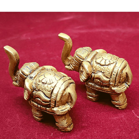 Divine Artz | Brass Elephant Pair Showpiece for Home Decor | Elephant Idols for Pooja Room, Brass, Height 4CM, Gold Colour, 2 Piece(1 Set)