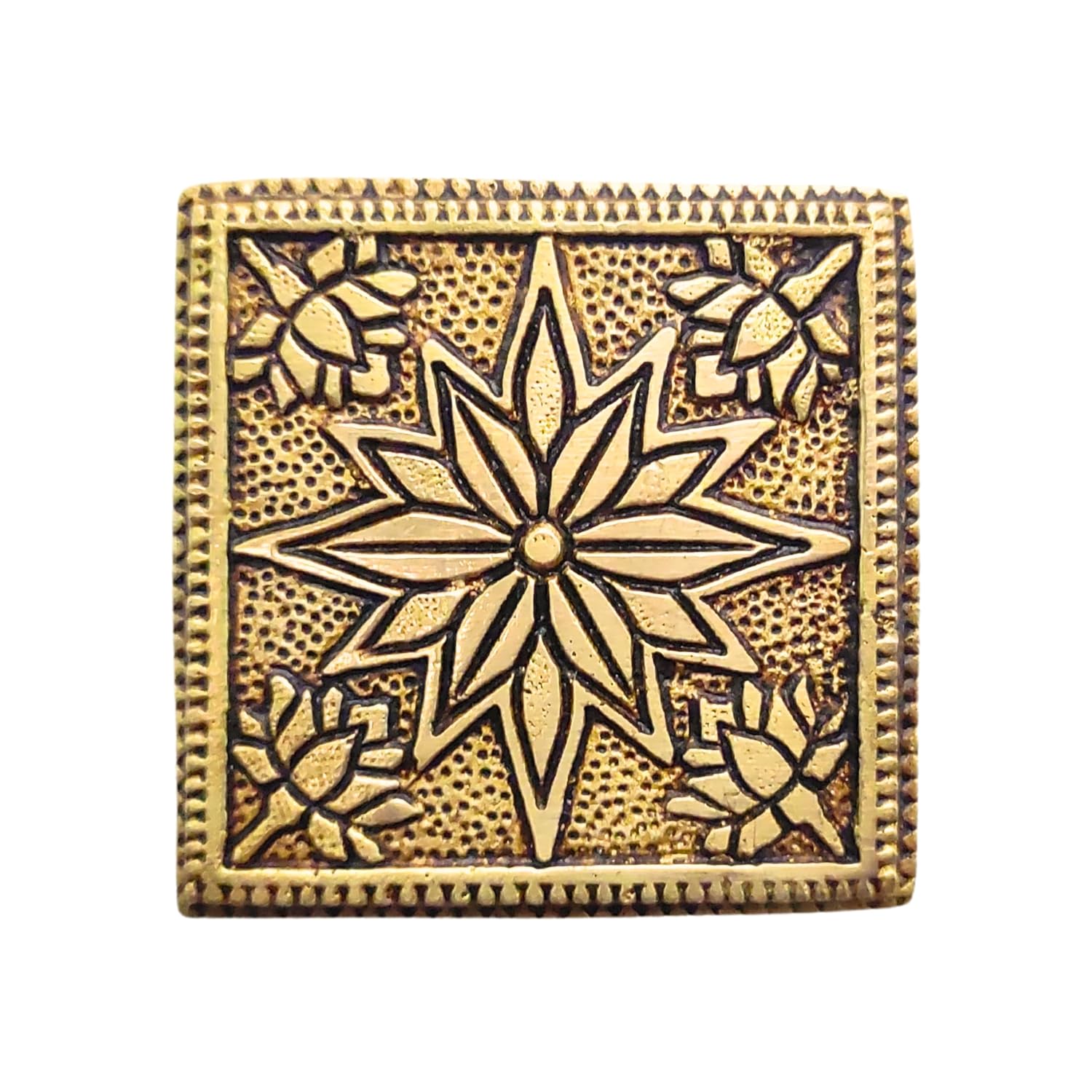 Divine Artz | Brass Pooja Chowki Square with Flower Design | Sqaure Brass Chowki for Puja, Brass, Gold Colour, 1 Piece (5 X 5 CM)