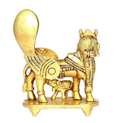 Divine Artz | Kamadhenu Cow Idol Brass | Brass Kamadhenu Cow with Calf | Kamdhenu Cow with Calf Brass | Kamadhenu Brass 10.5 CM Height Brass Gold Colour 1 Piece