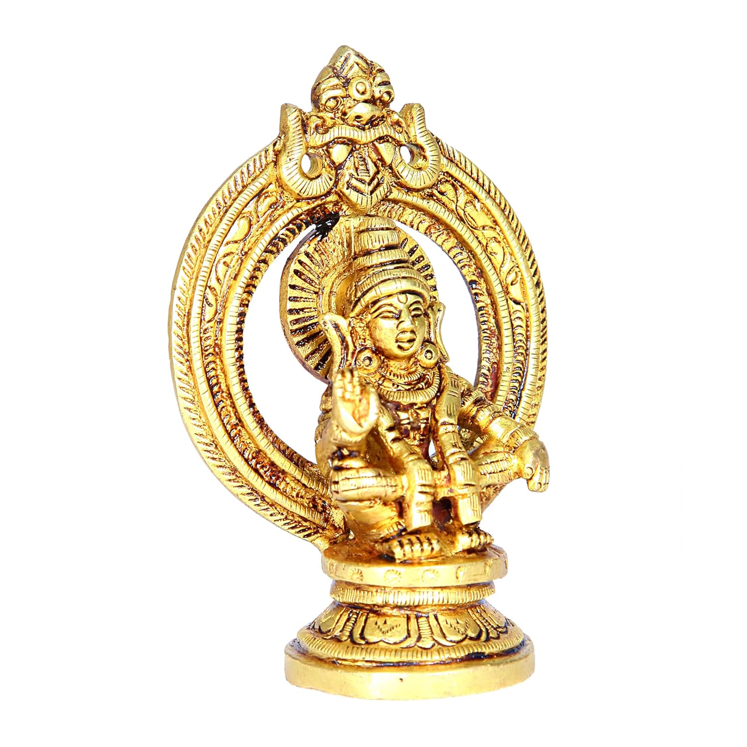 Divine Artz | Lord Ayyappa Idol with Thiruvachi | Ayyappa Idol for Home | Ayyappa Idol with Arch | Arch Ayyappa Idol Brass, 9 CM Height, Gold Colour 1 Piece