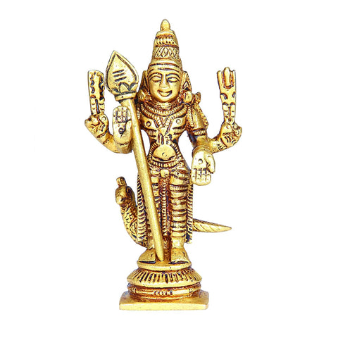 Divine Artz | Murugan Idol Brass Mini | Mini Lord Murugan Statue | Karthikeyan Idol | Mini Murugan Silai Brass 8 CM Height Brass Gold Colour 1 Piece