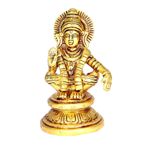 Divine Artz |  Lord Ayyappa Idol | Ayyappa God Idol | Lord Ayyappa Brass Idol | Ayyappa Swamy Idol Metal | Ayyappa Idol Brass, 9 CM Height, Gold Colour 1 Piece