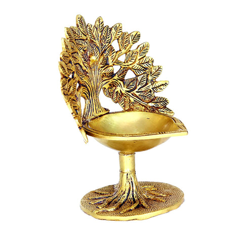 Divine Artz | Karpaga Viruksham Tree Vilakku Brass | Kalpavriksha Tree Diya | Kalpavriksha Tree Lamp Brass, 18cm Height, Gold Colour - (1 Piece)